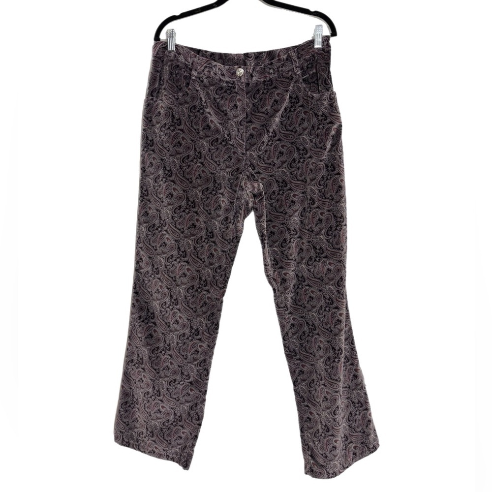Handmade purple paisley pattern velvet straight leg pants